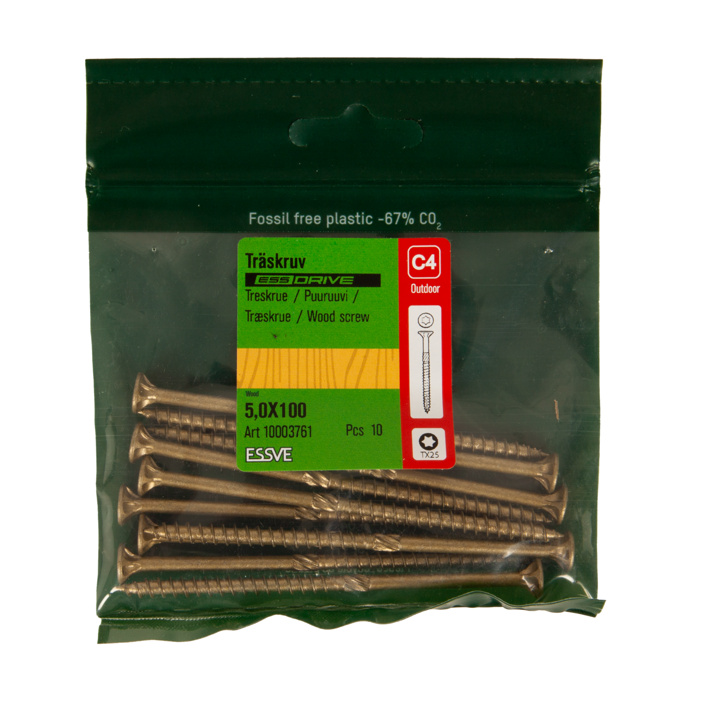 TRÄSKRUV ESSVE ESSDRIVE FÖRSÄNKT HUVUD  CORRSEAL 5,0X100 10ST