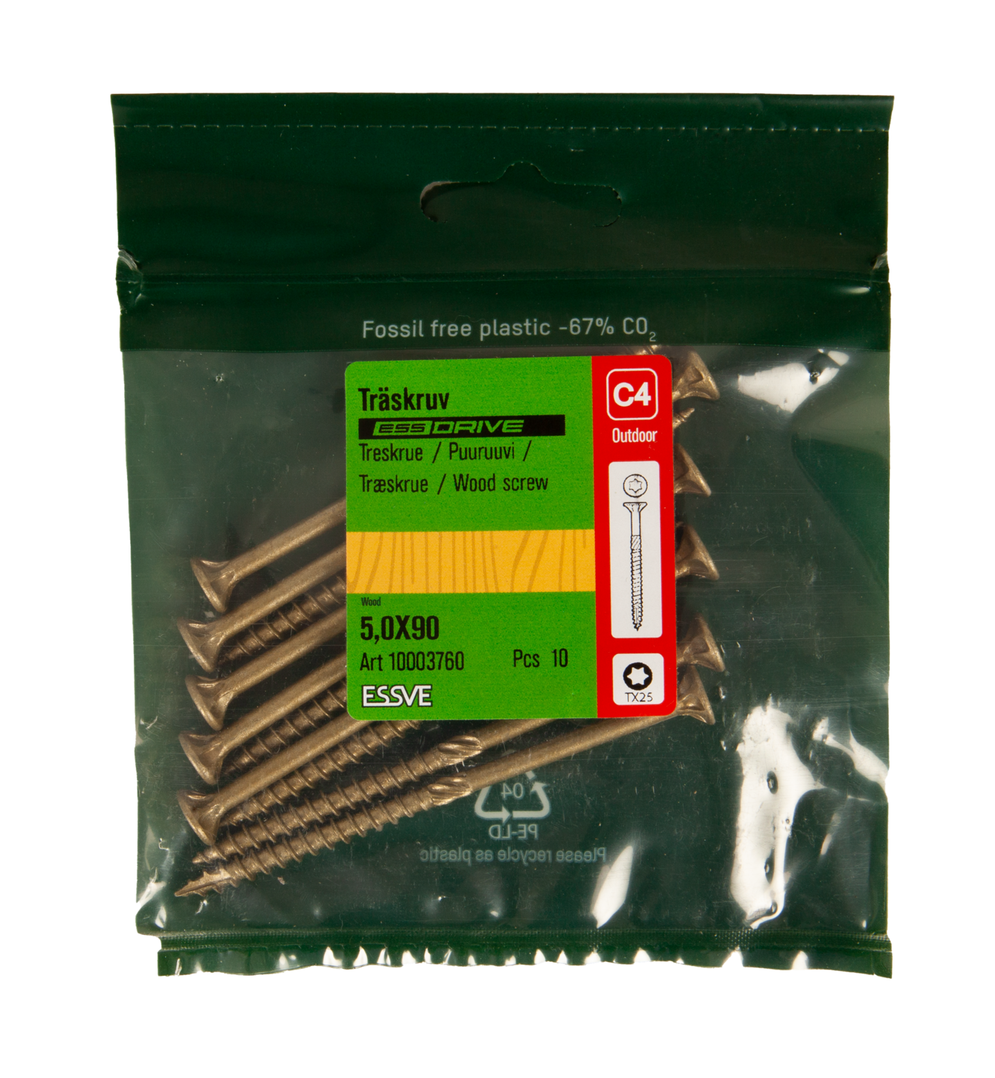 TRÄSKRUV ESSVE ESSDRIVE FÖRSÄNKT HUVUD  CORRSEAL 5,0X90 10ST