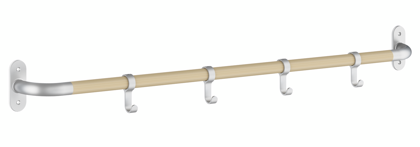 Koukkulista Beslagsboden B1700 mattaharmaa alumiini/pyökki 4 koukkua