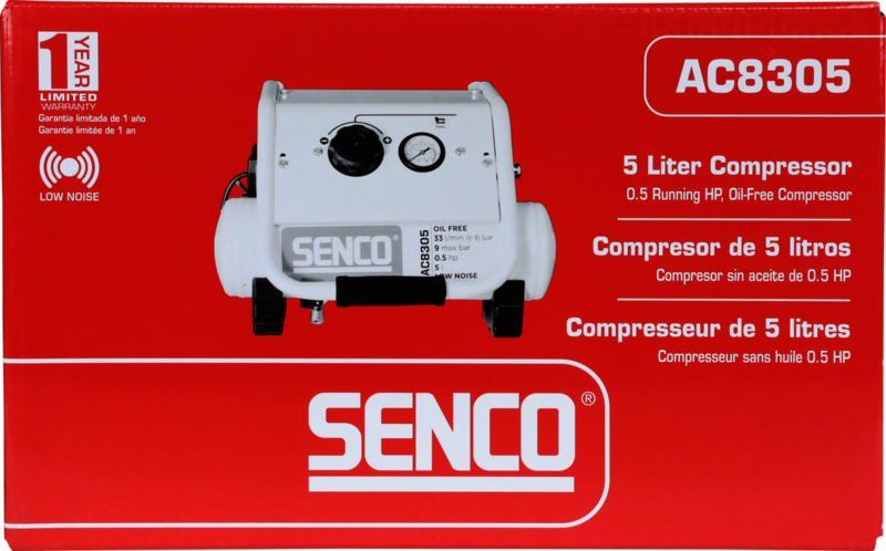 KOMPRESSOR SENCO AC8305 LOW NOISE OLJEFRI 9 BAR 5L
