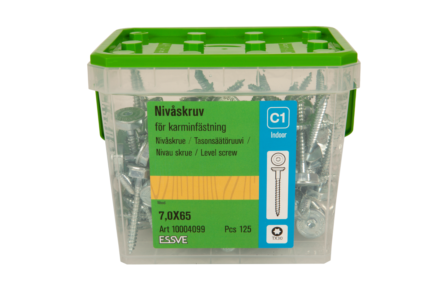 NIVÅSKRUV ESSVE FÖR KARMMONTAGE TX30 /HEX20 FZB 7,0X65 HINK 125ST