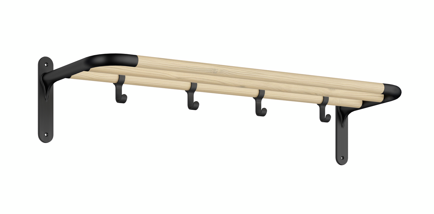 Hattuhylly Beslagsboden BB1701 mattamusta alumiini/pyökki 4 koukkua