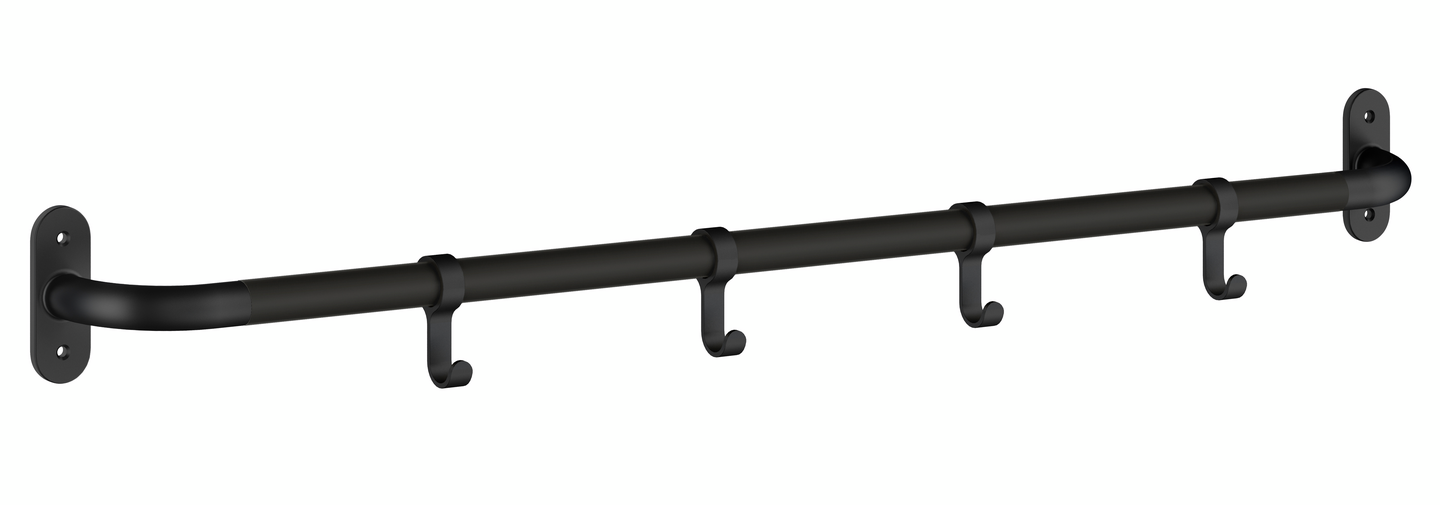 Koukkulista Beslagsboden B1700B mattamusta/valettu alumiini 4 koukkua