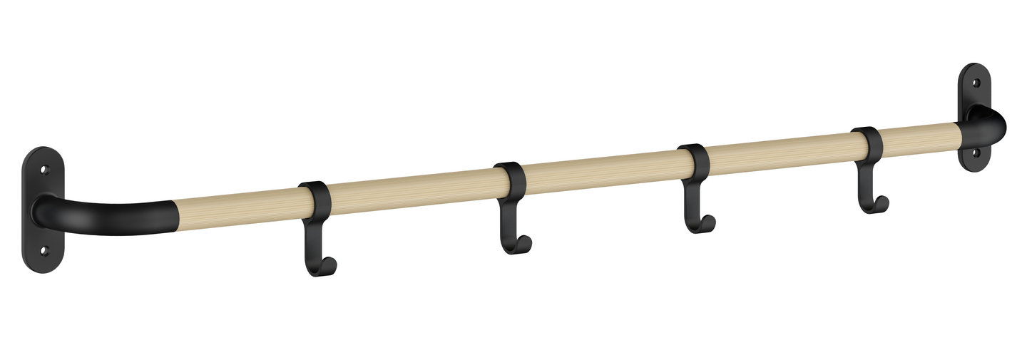 Koukkulista Beslagsboden BB1700 mattamusta alumiini/pyökki 4 koukkua