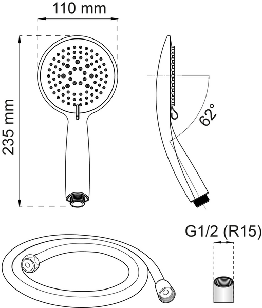 DUSCHPAKET HABO DAHLIA 3-SPRAY SVART D110MM/SLANG 150CM