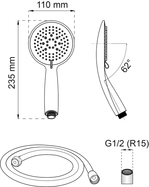 DUSCHPAKET HABO DAISY 1-SPRAY VIT D85MM/SLANG 150CM
