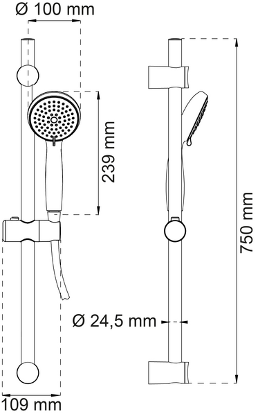 DUSCHSET HABO ORCHID 3-SPRAY KROM D100MM/SLANG 150-200CM