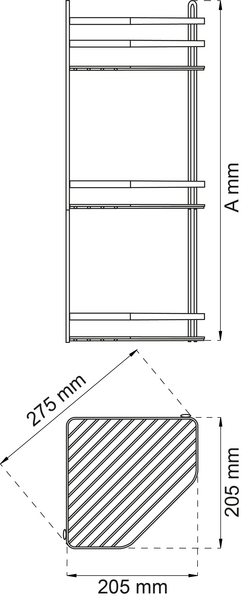 HÖRNDUSCHKORG HABO LANTANA 3-PLAN KROM 470X275MM