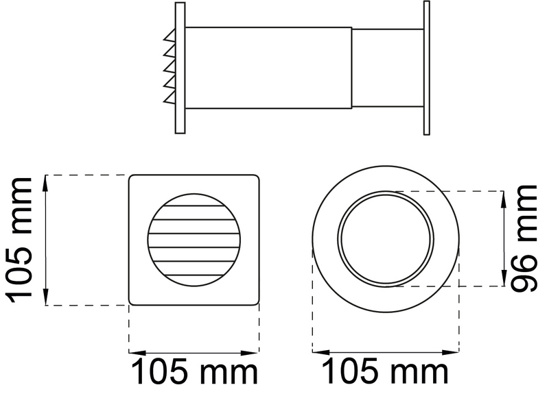 BLOCKVENTIL 105X105MM PLAST 486 GRÅ/VIT