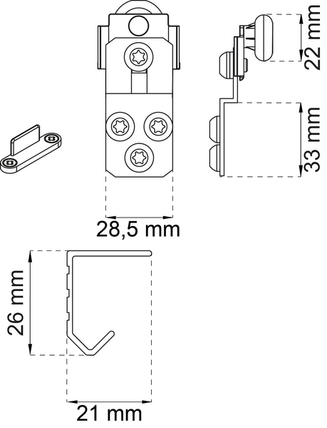 SKJUTDÖRRSBESLAG K-20 KOMPLETT GALV MAX 20KG 63-120CM