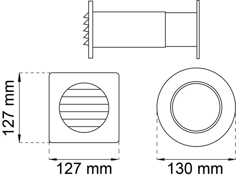BLOCKVENTIL 127X127MM PLAST 586 VIT
