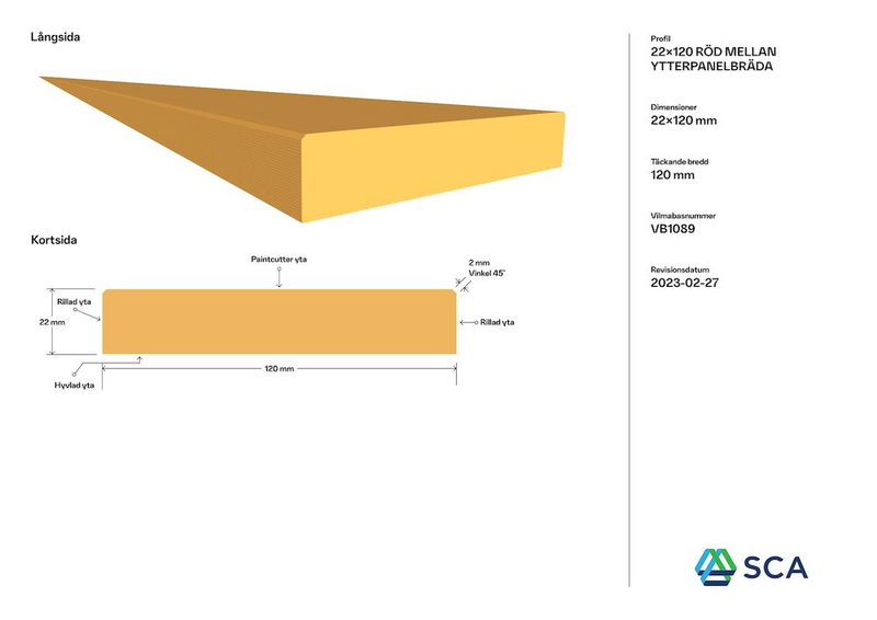 YTTERPANEL 22X120X4800 MELLANSTRUKEN RÖD G4-2
