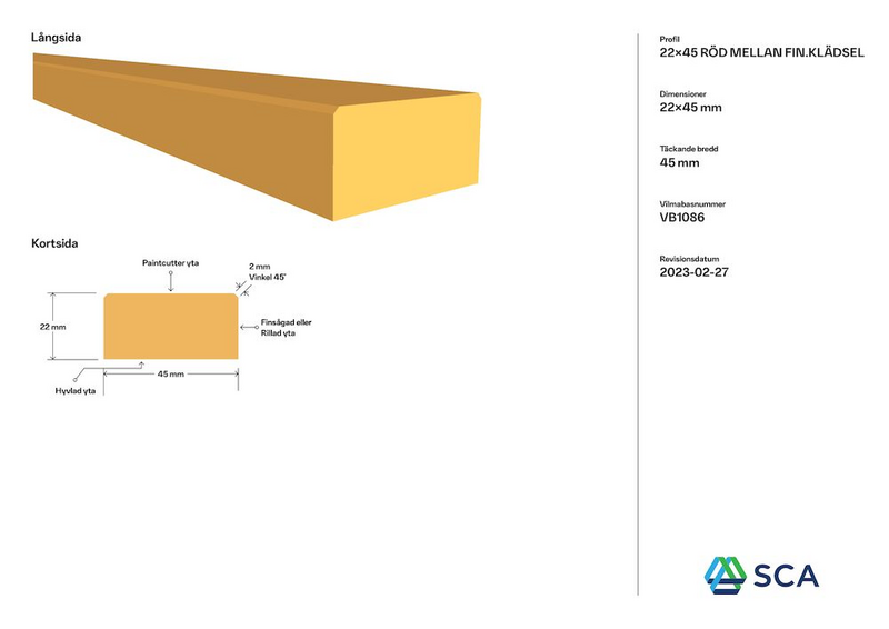 YTTERPANEL SCA 22X45X3000 MELLANSTRUKEN RÖD, G4-2