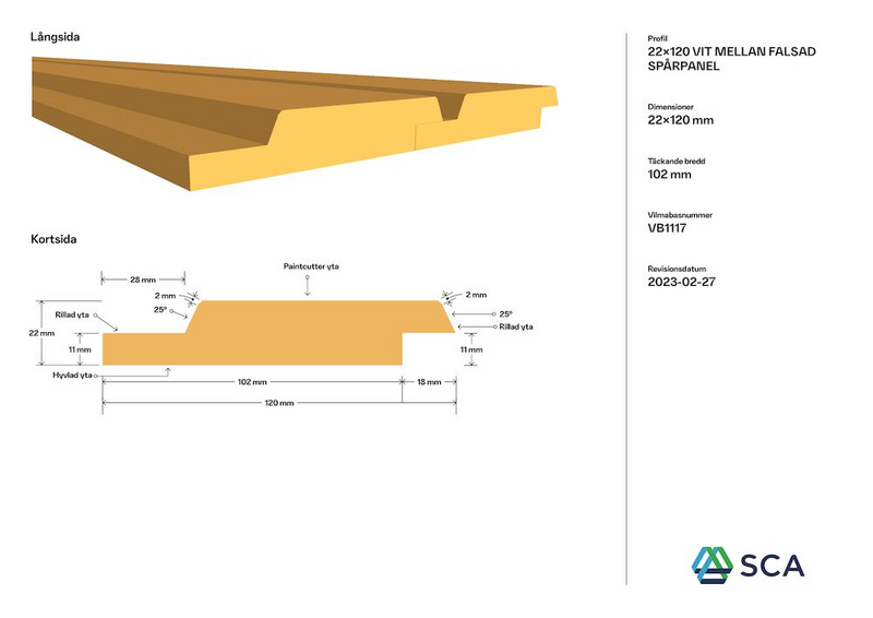 SPÅRPANEL FALS FASADE 22X120X4800 MELLANSTRUKEN VIT G4-2