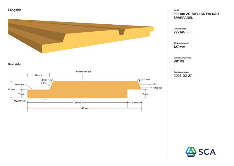 SPÅRPANEL FALS FASADE 22X145X5400 MELLANSTRUKEN VIT G4-2