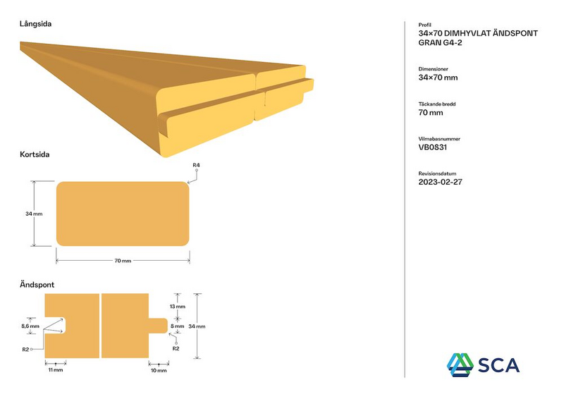 BYGGREGEL G4-3 ÄNDSPONT GRAN 34X70 4,8M