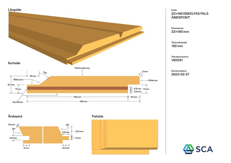 ENKELFAS FALS 22X145X4800