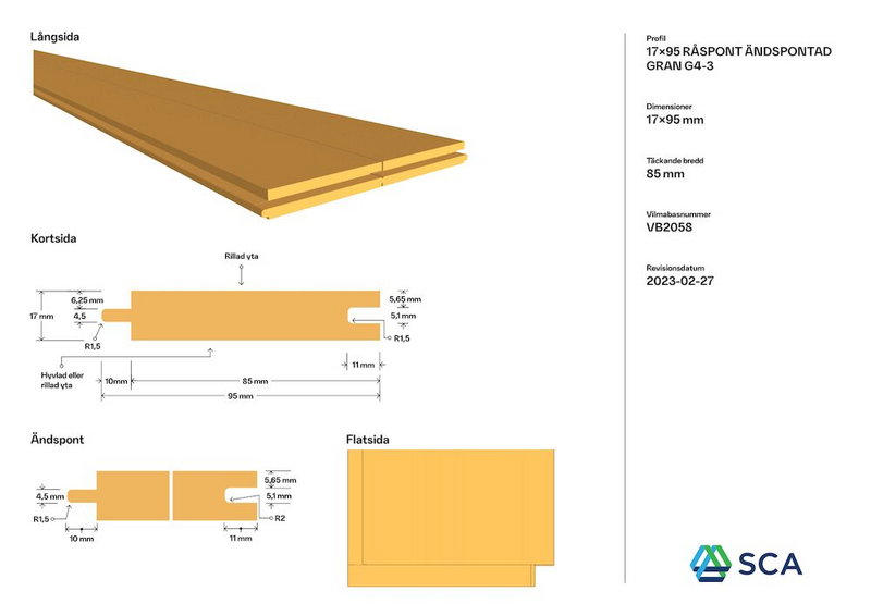 RÅSPONT SCA 17X95X4200 ÄNDSPONT, GRAN 17X95 4,2M