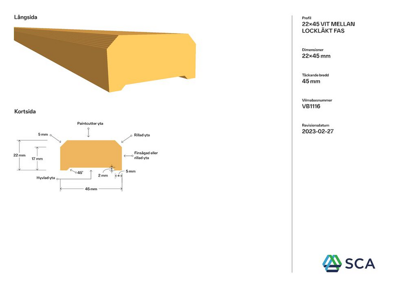 LOCKLÄKT FASAD 22X45X4800 MELLANSTRUKEN VIT G4-2