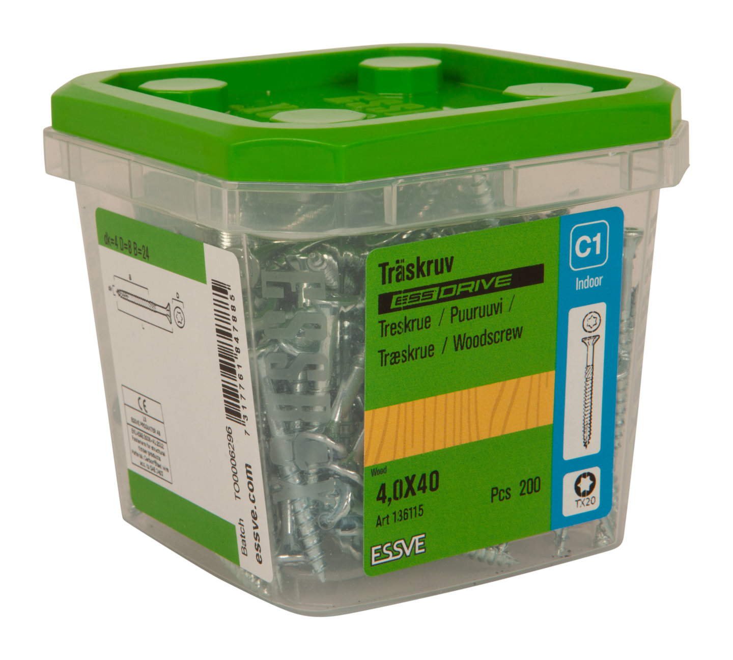 TRÄSKRUV FS INV 4,0X40 200ST TX20 ESSDRIVE FZB