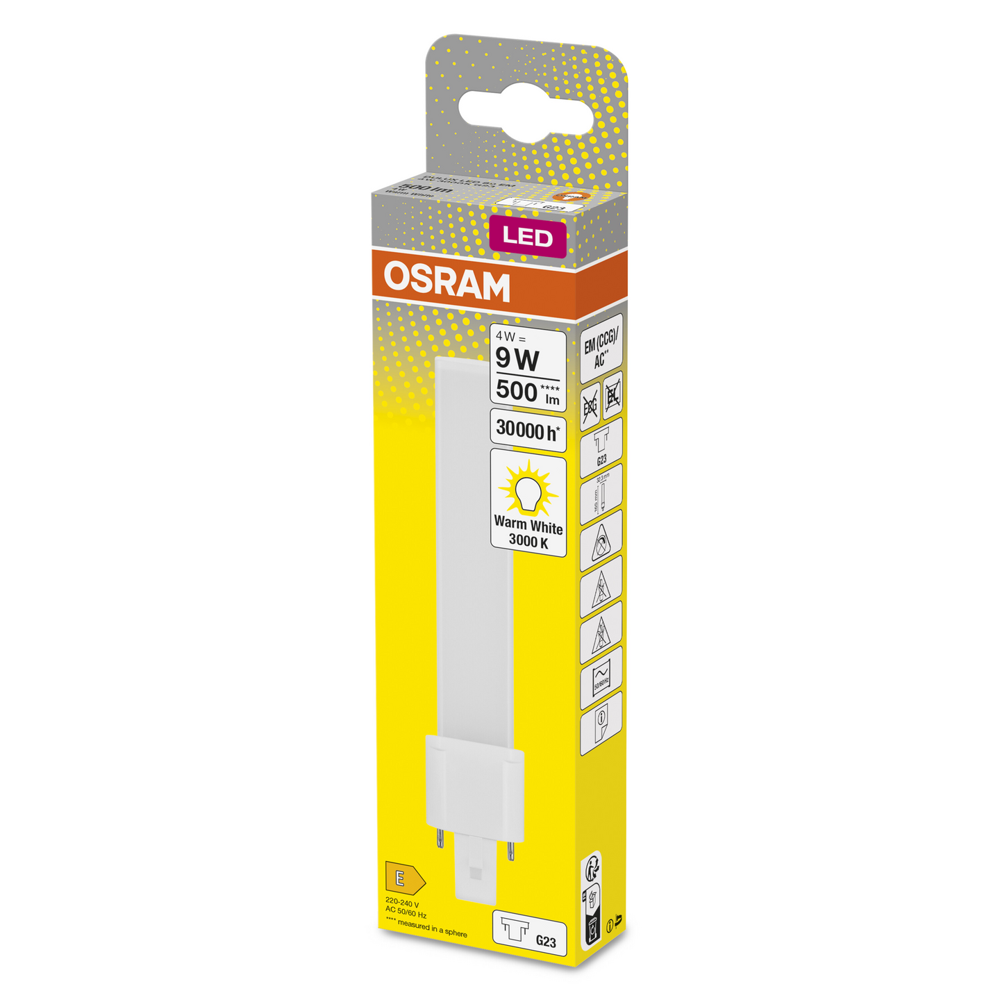 Pistokantalamppu OSRAM Dulux led S9 4W 450lm 3000K G23