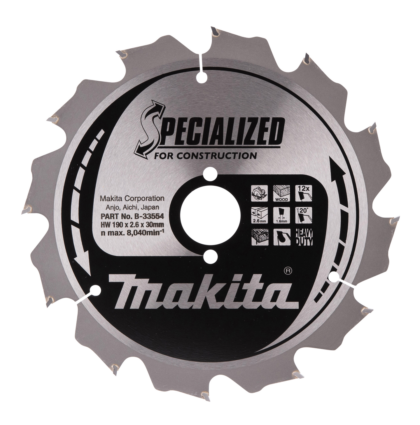 Pyörösahanterä Makita Specialized 190x30x2,6mm Z-12