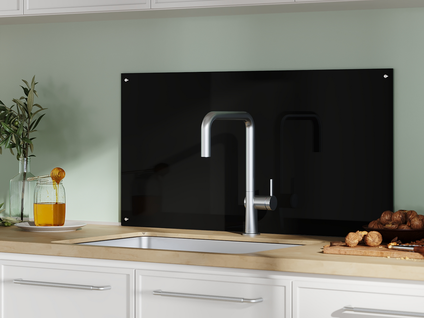 Karkaistu lasilevy Fibo 6x450x900mm musta hiottu lasireuna