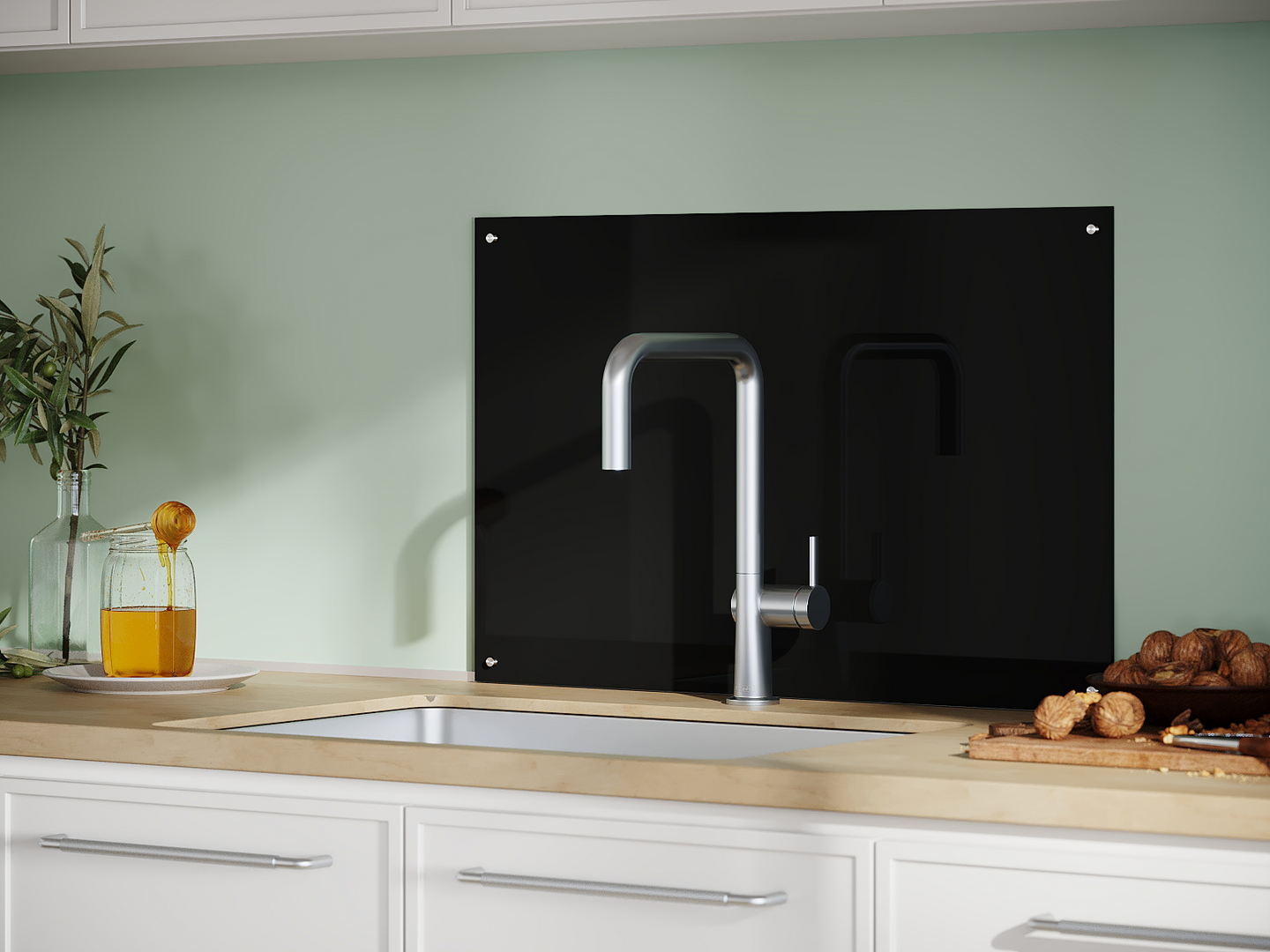 Karkaistu lasilevy Fibo 6x450x700mm musta hiottu lasireuna