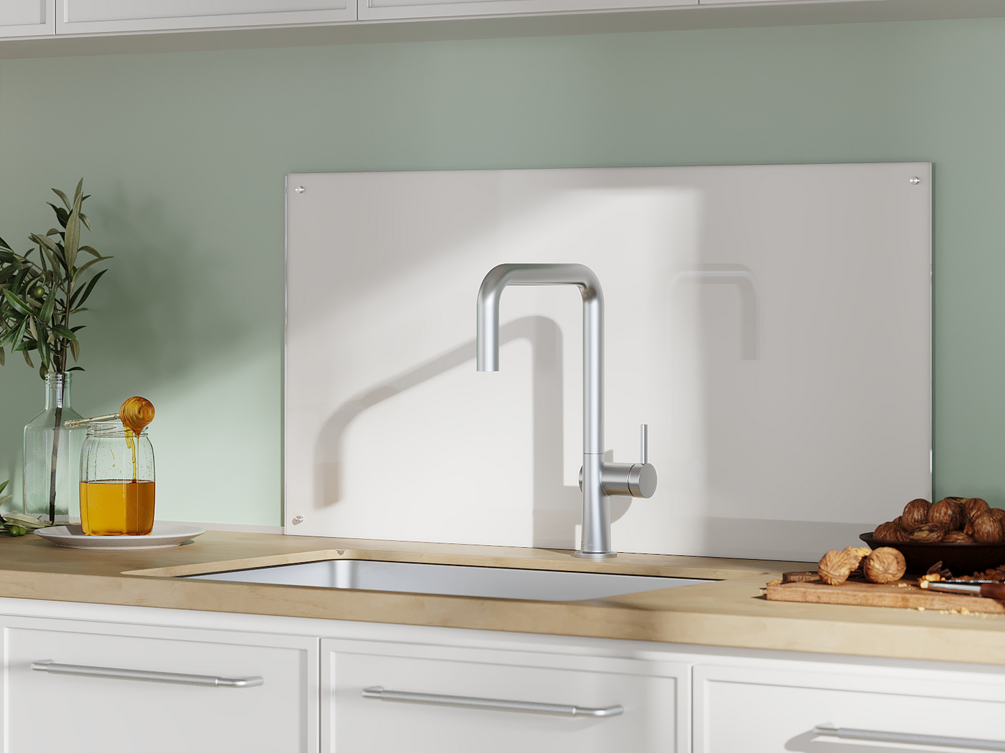 Karkaistu lasilevy Fibo 6x450x900mm valkoinen hiottu lasireuna