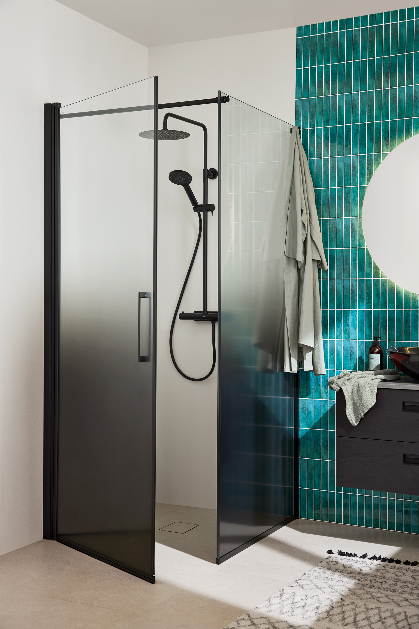 DUSCHHÖRN NORO FROST CONCEPT VÄGG, 900 DÖRR 900 VÄNSTER SVART GRA
