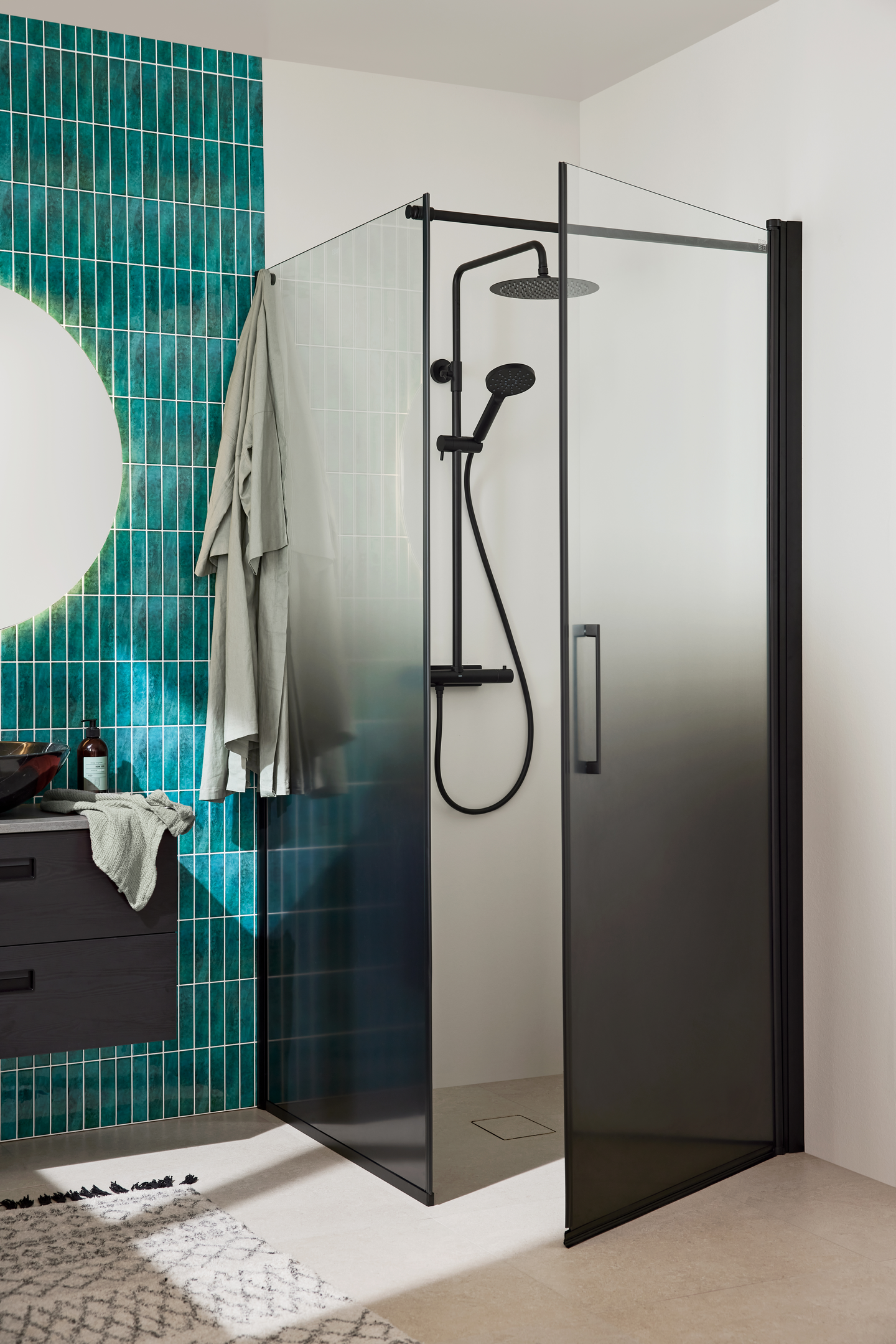 DUSCHHÖRN NORO FROST CONCEPT VÄGG, 900 DÖRR 900 HÖGER SVART GRADI