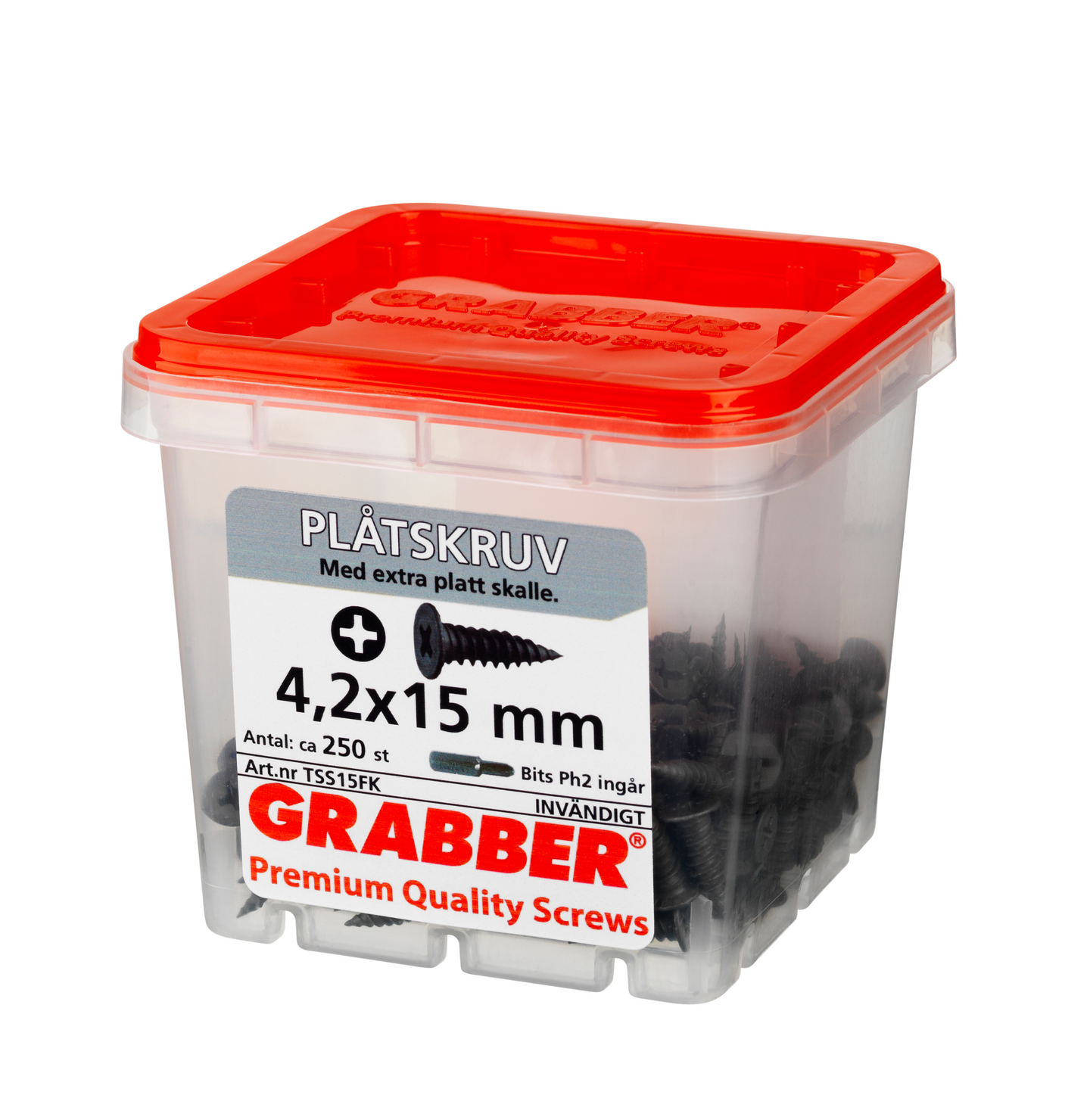 PLÅTSKRUV GRABBER FOSFATERAD BITS 2T 4,2X15 250ST