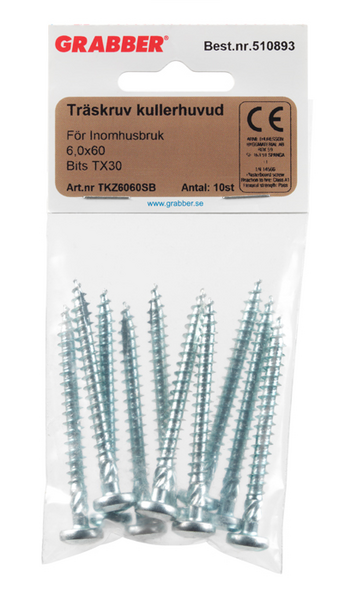 TRÄSKRUV GRABBER TKZ6060SB KULLRIG FZB, T30 INVÄNDIG 6,0X60 10 ST
