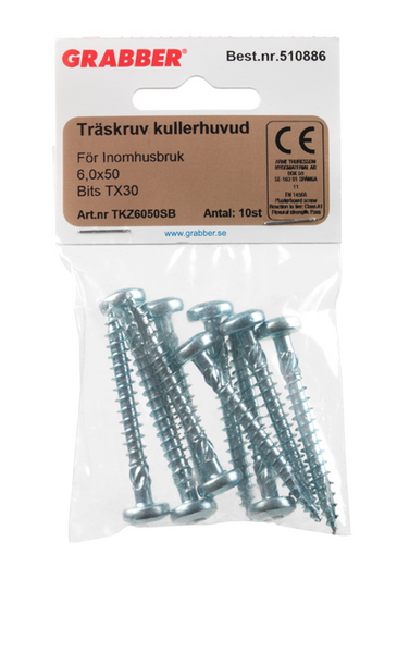 TRÄSKRUV GRABBER TKZ6050SB KULLRIG FZB, T30 INVÄNDIG 6,0X50 10 ST