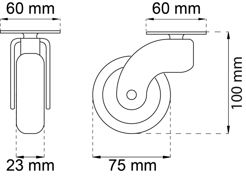 MÖBELHJUL HABO 1607 SVART D75MM
