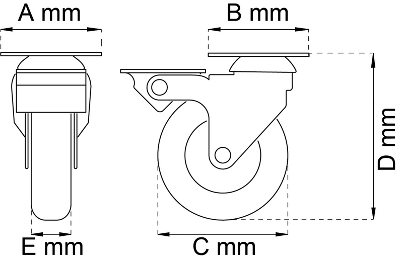 MÖBELHJUL HABO 4107 BROMS SVART D75MM