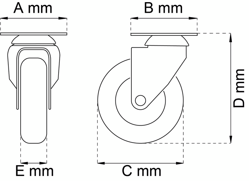 MÖBELHJUL HABO 4107 SVART D75MM