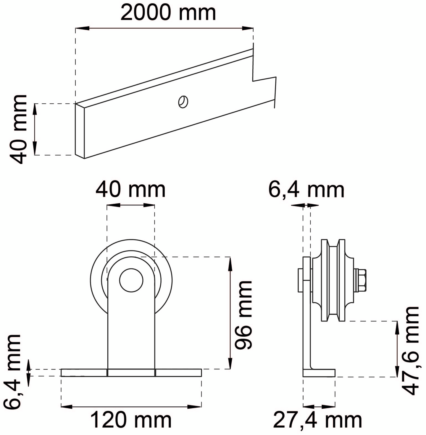 SKJUTDÖRRSBESLAG HABO RETRO TOPP SVART 2M/100KG