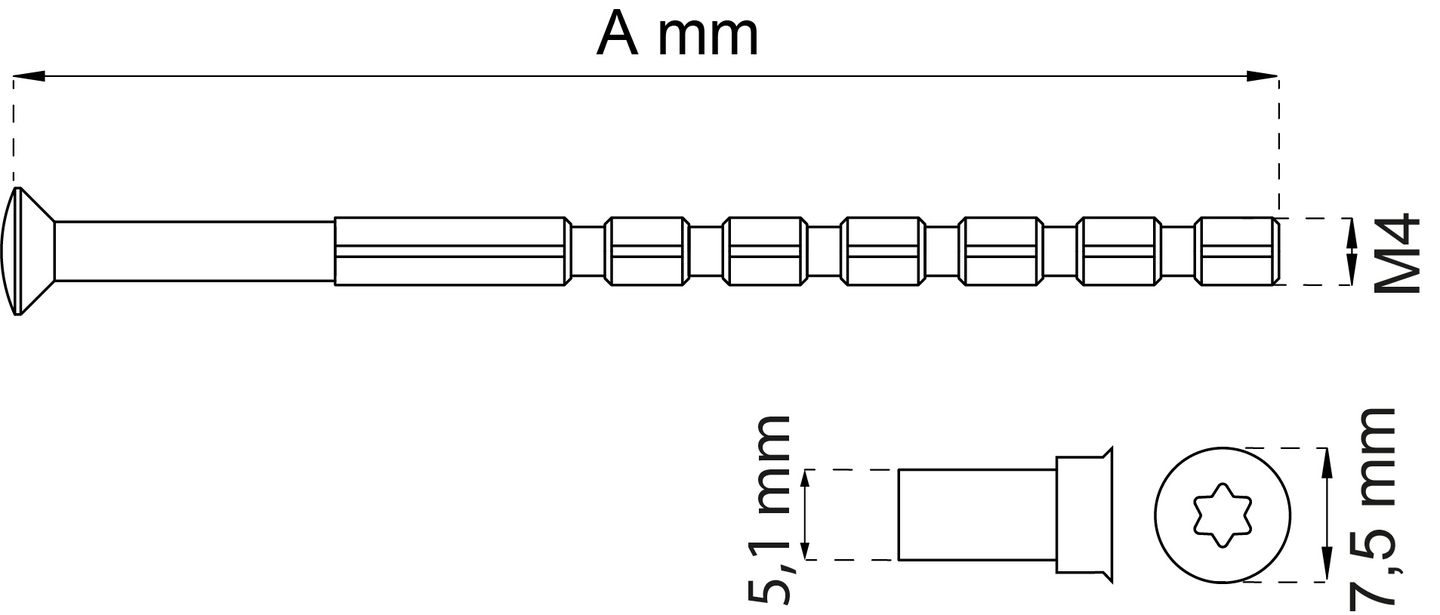 SKRUV HABO M NIPPEL NICKEL (316) M4X75MM 2ST