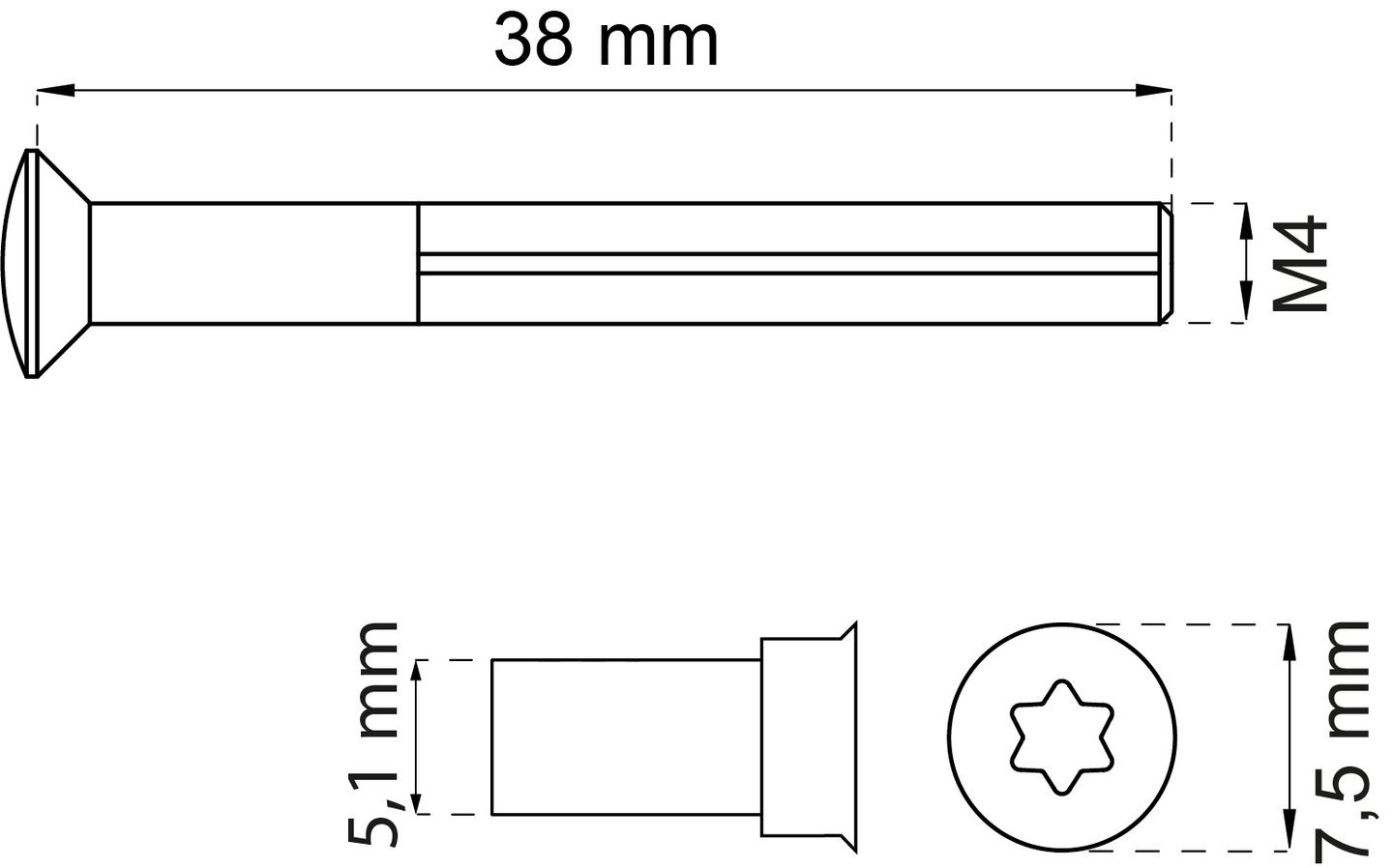 SKRUVSATS HABO M4X38MM FÖRN T 316 2, M4X38MM 2ST