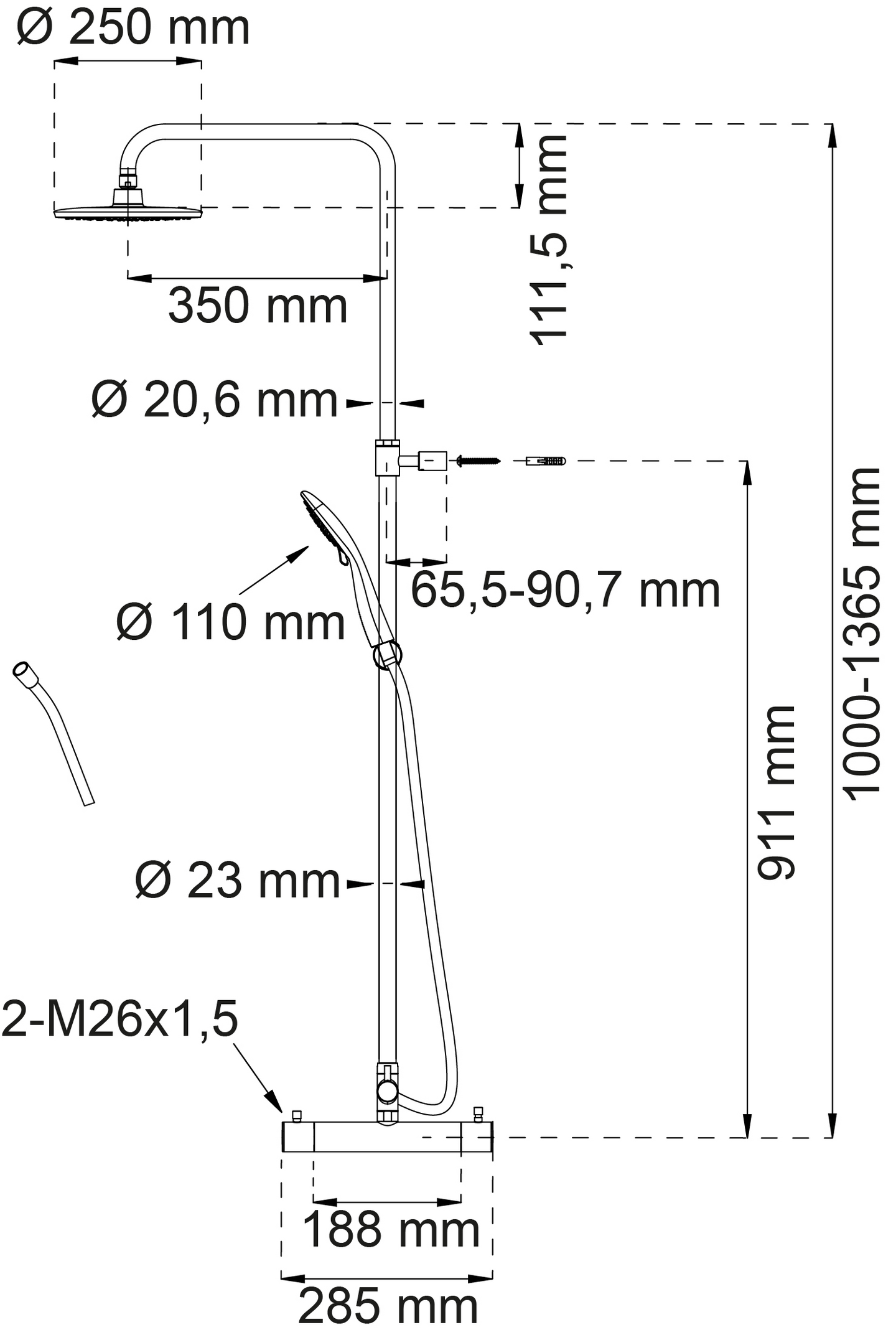 TAKDUSCHSET HABO MAGNOLIA CC 150, SVART