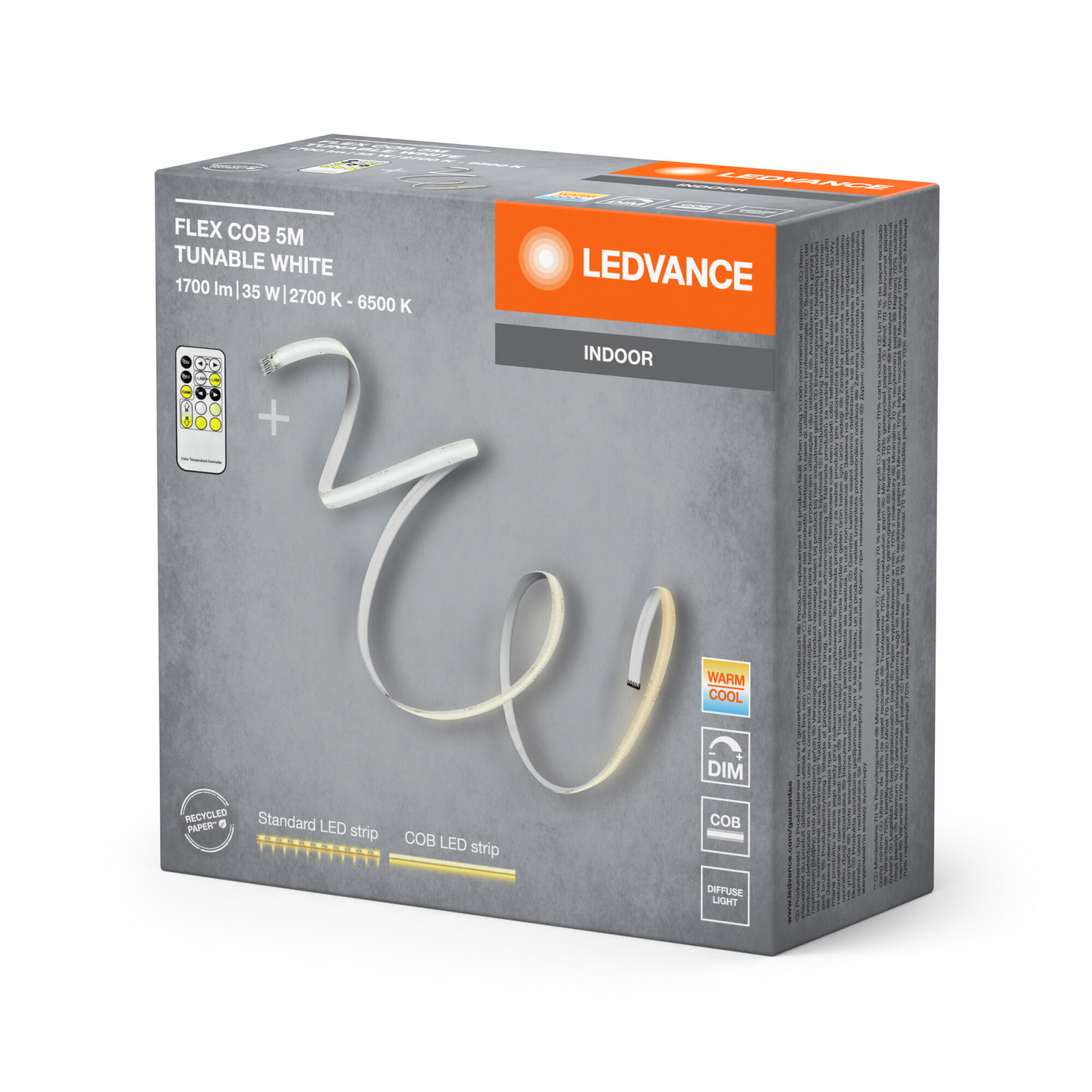 Led-valonauha LEDVANCE Flex COB IP20 5m 35W 2700-6500K 1700lm kaukosäätimellä