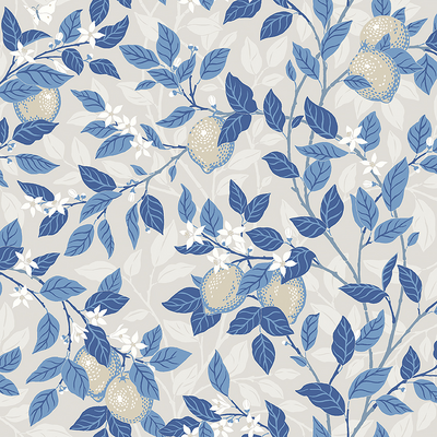 Kuitutapetti Boråstapeter Blue & White 6149 Citronträd 10,05m