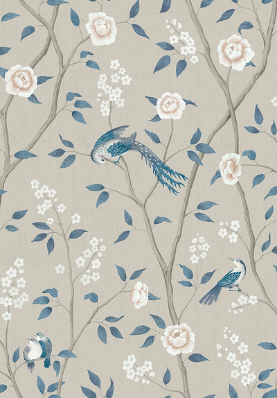 Kuitutapetti Boråstapeter Blue & White 6143 Paradise Birds 10,05m