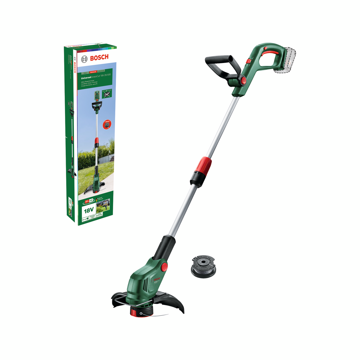 Akkutrimmeri Bosch UniversalGrassCut 18V-26-500 Solo + lisäsiima