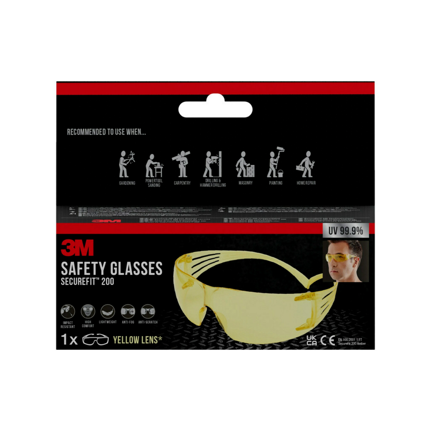 Suojalasit 3M SecureFit SF200YC1 keltainen