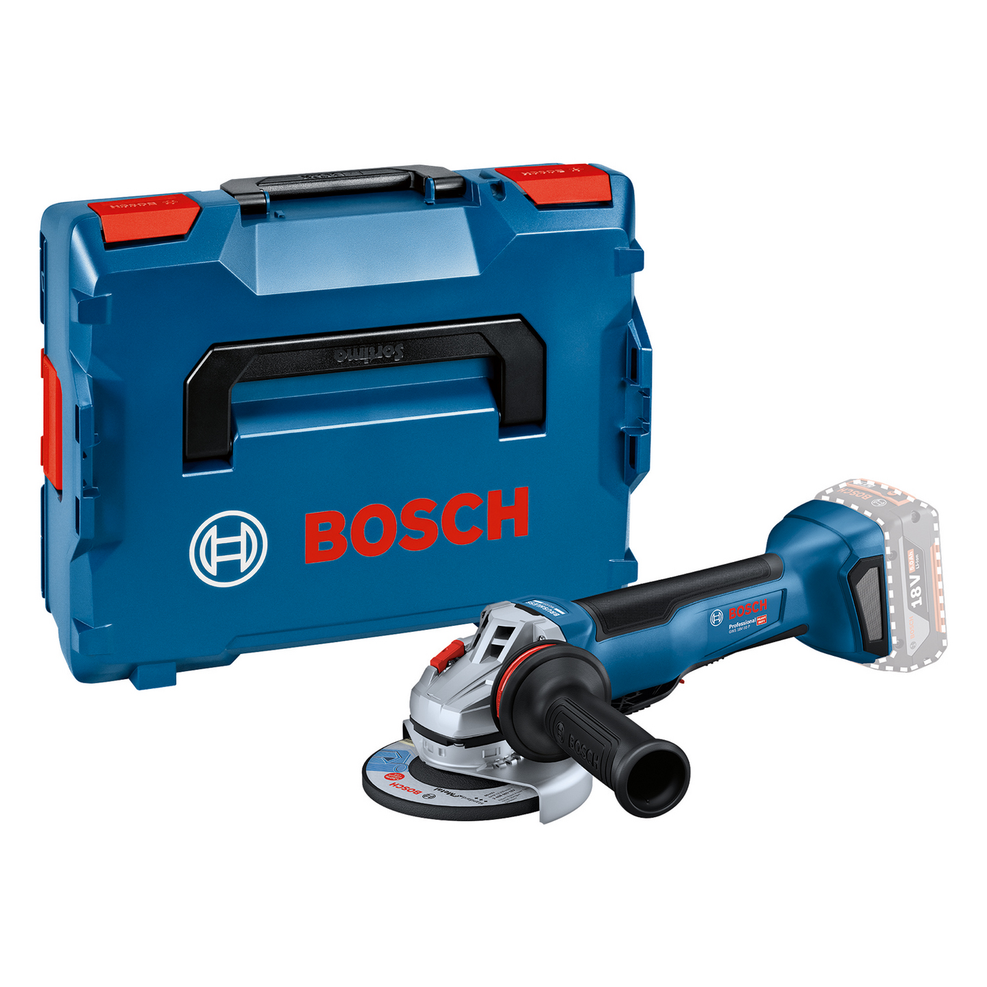 VINKELSLIP BOSCH GWS 18V-10 P SOLO, L-BOXX