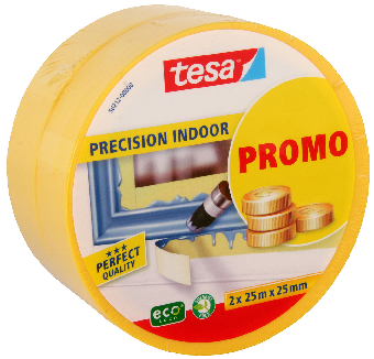 Maskeringstape 25mx25mm 2pk gul Precision inndoor - Tesa