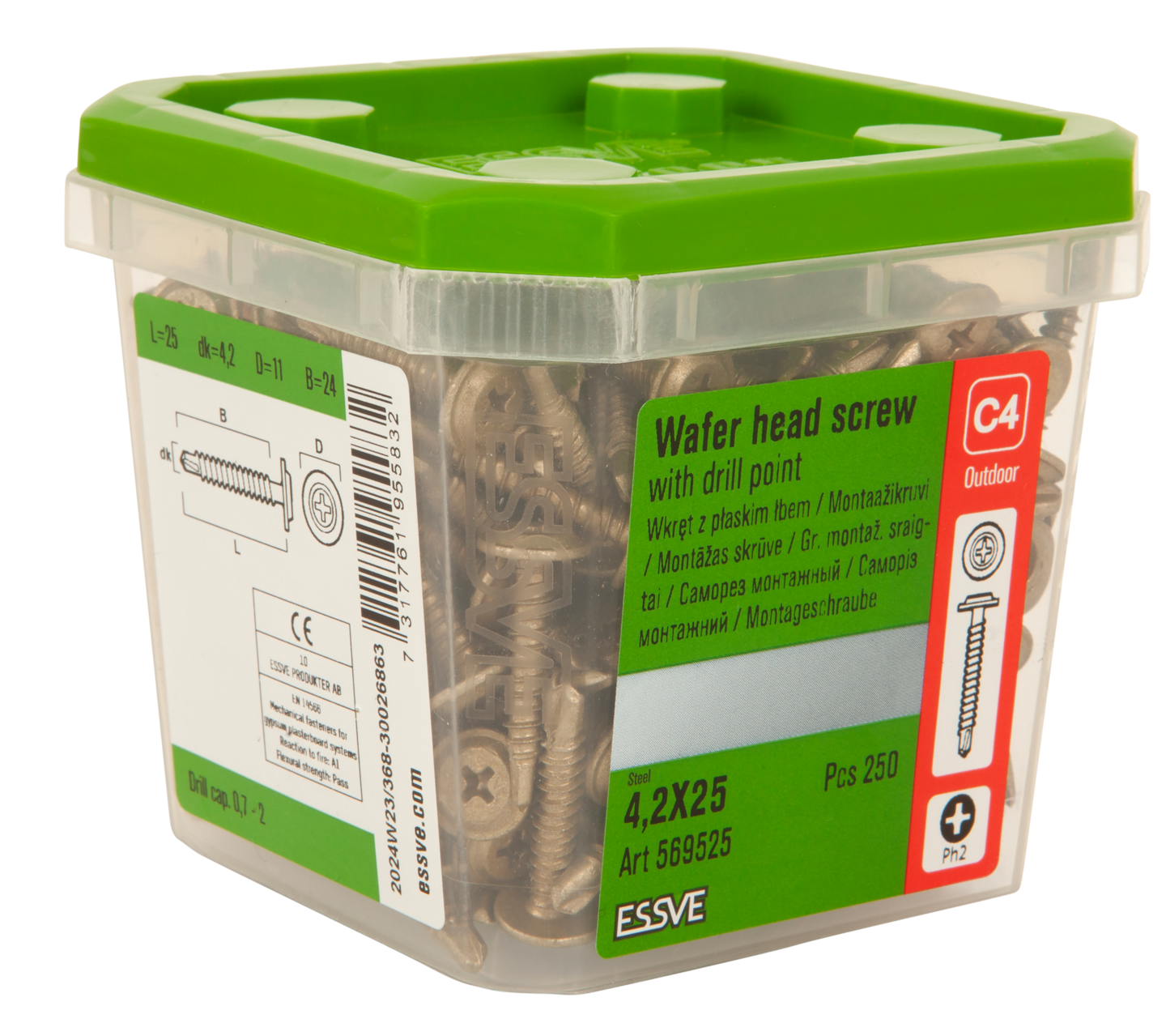 MONTAGESKRUV MED BORRSPETS PH2 CORRSEAL 4,2X25 250ST