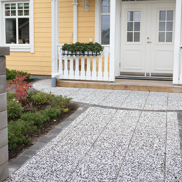 PLATTA VIT/SVART 400X400X50MM TRÄDGÅRDSPLATTA MARMOR